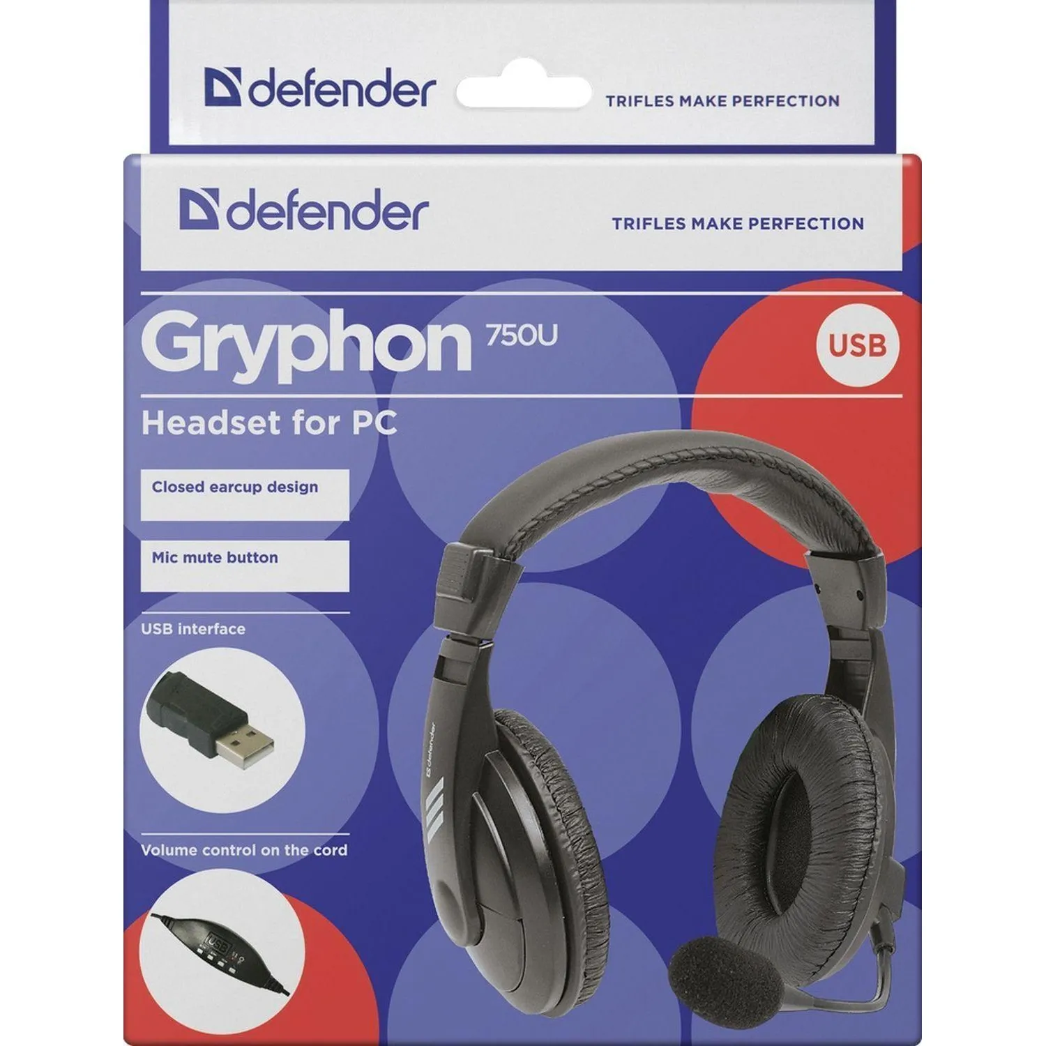 Гарнитура Defender Gryphon 750U USB, черный, 1.8м кабель - фото 5