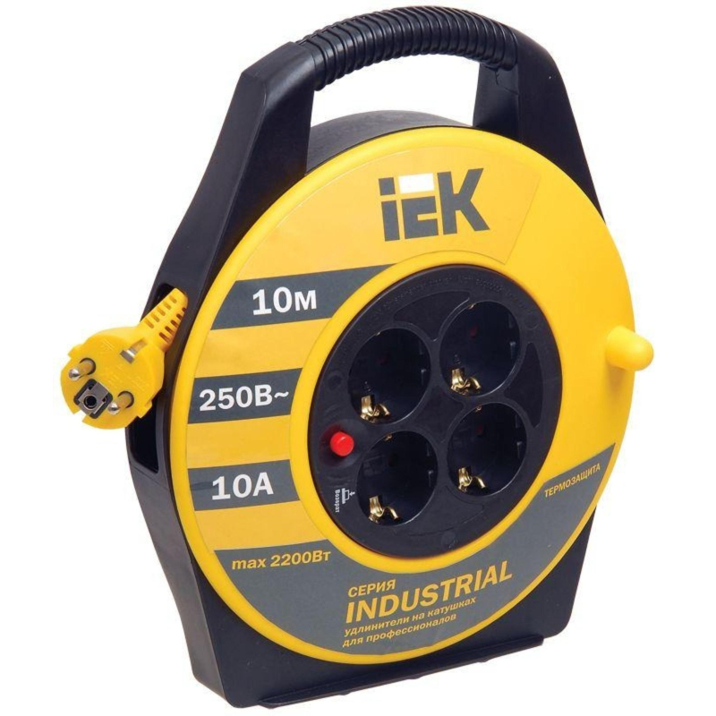 Удлинитель силовой IEK 4х10м 10А IP20 УК10 ПВС 3х1 с/з WKP14-10-04-10 - фото 1