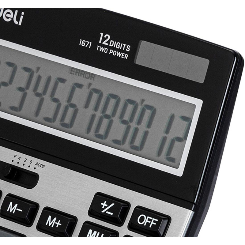 Калькулятор настольный ПОЛНОРАЗМ. Deli E1671, 12-р,дв.пит,185x135мм,мет,срб - фото 6