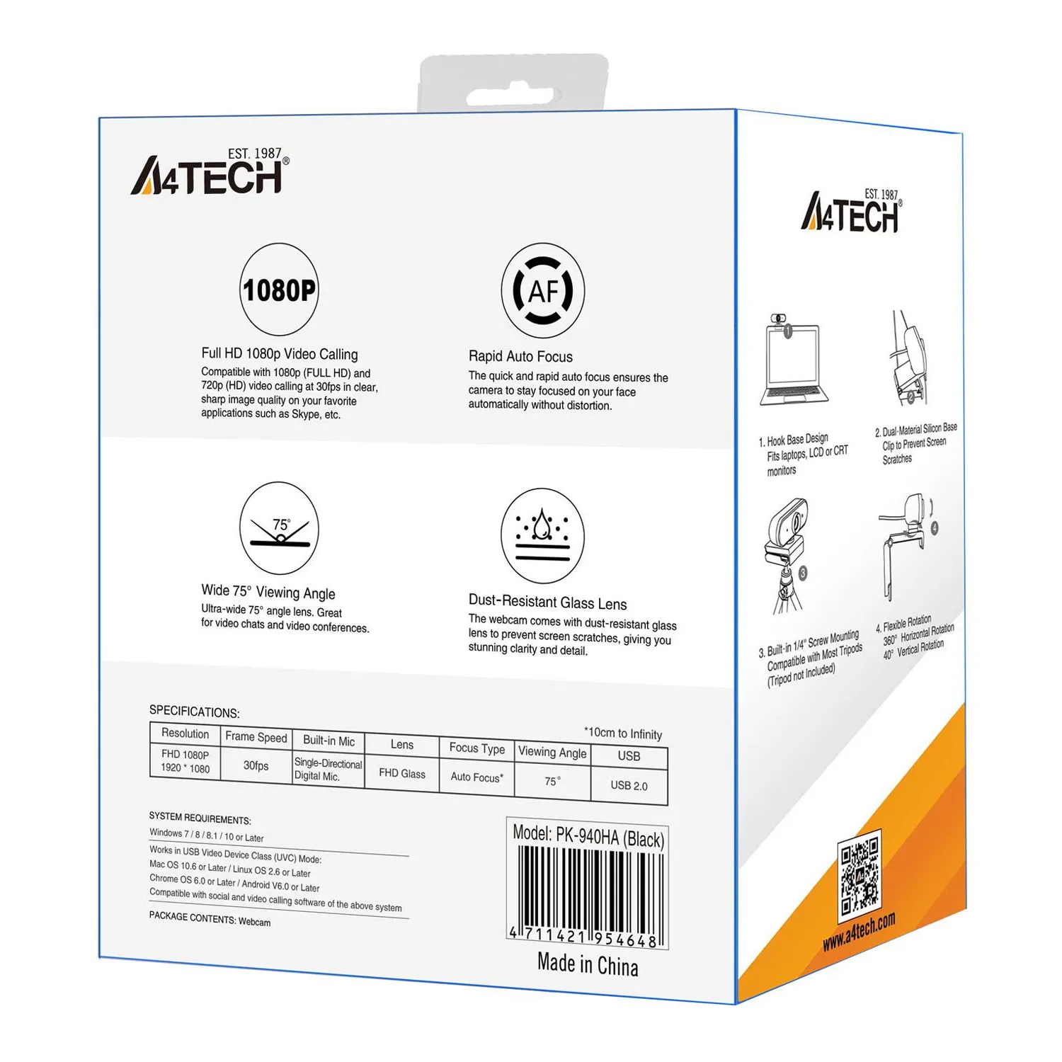 Веб-камера A4Tech PK-940HA черный 2Mpix (1920x1080) USB2.0 с микрофоном - фото 7