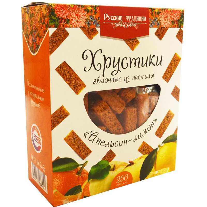 Пастила Хрустики яблочные Апельсин-лимон (без сахара) 250г - фото 1