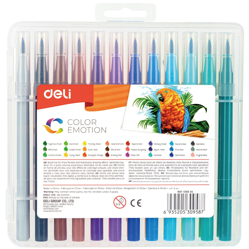 Фломастеры набор Deli Color Emotion кисть смываемые 24цв. пластик. Пенал - фото 3