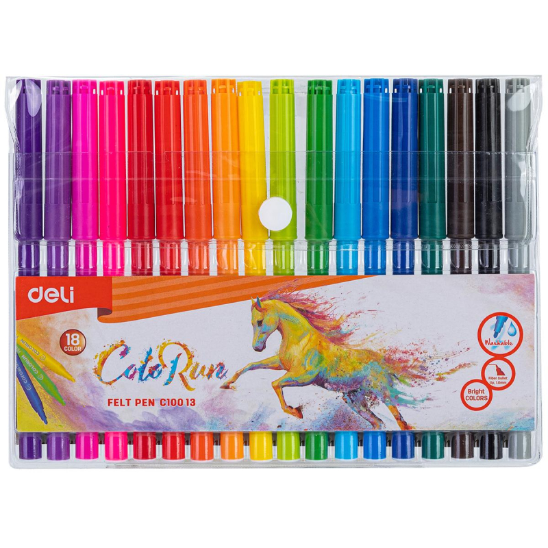 Фломастеры набор Deli  ColoRun вентилир. 18цв.пакет с европодвес., EC10013 - фото 1