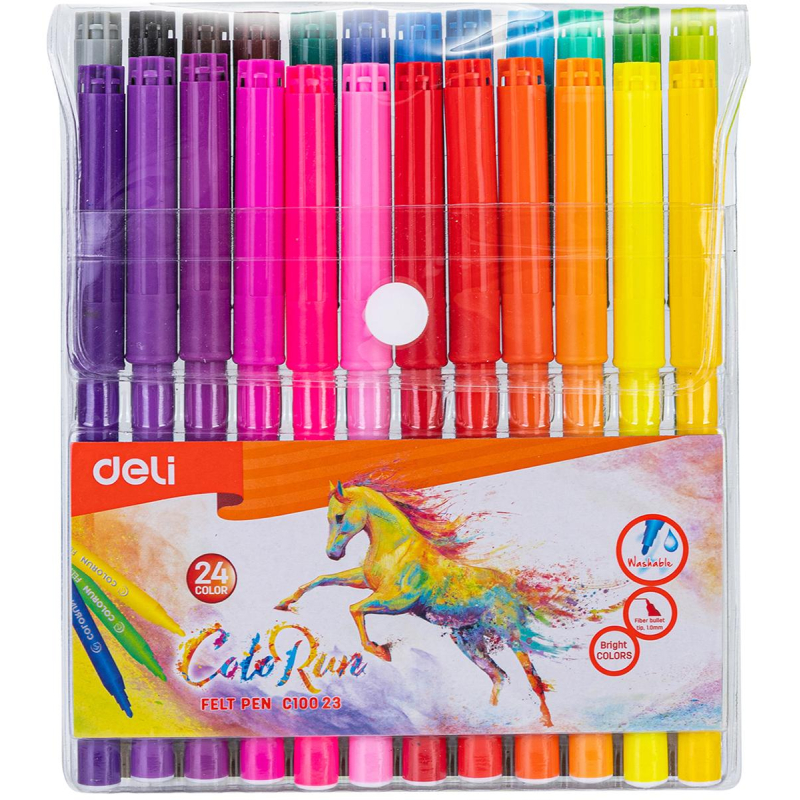 Фломастеры набор Deli ColoRun вентилир. 24цв.пакет с европодвес., EC10023 - фото 1