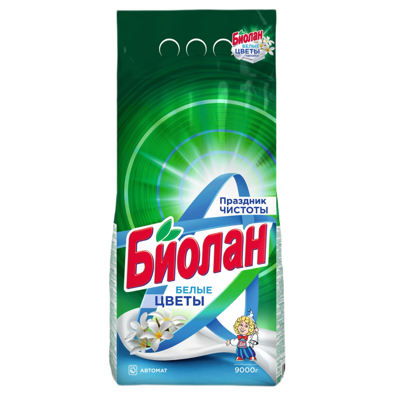 Порошок стиральный СМС Биолан Белые цветы Автомат 9000гр - фото 1