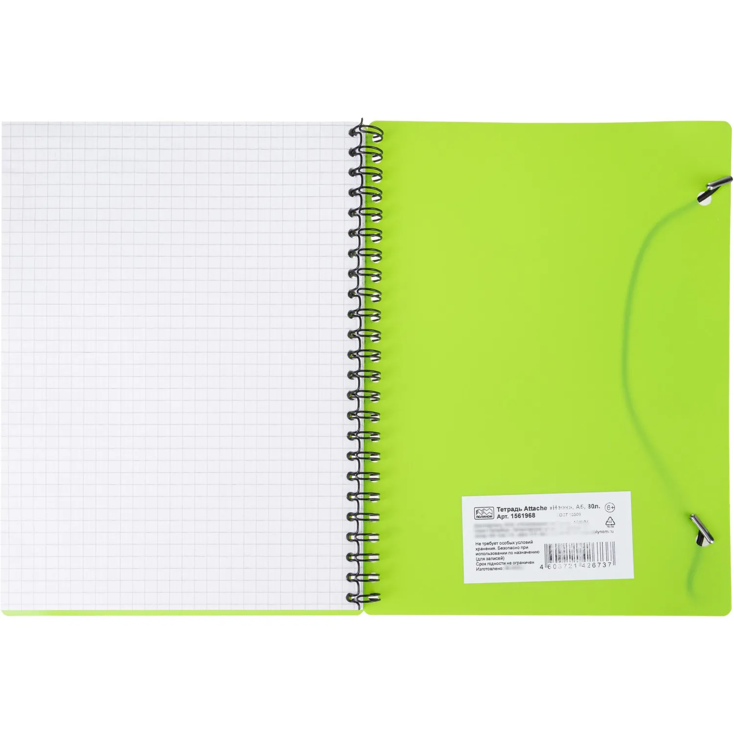 Бизнес-тетрадь Тетрадь Attache Neon А5 80л кл.спираль, обл.пластик, зеленый - фото 7