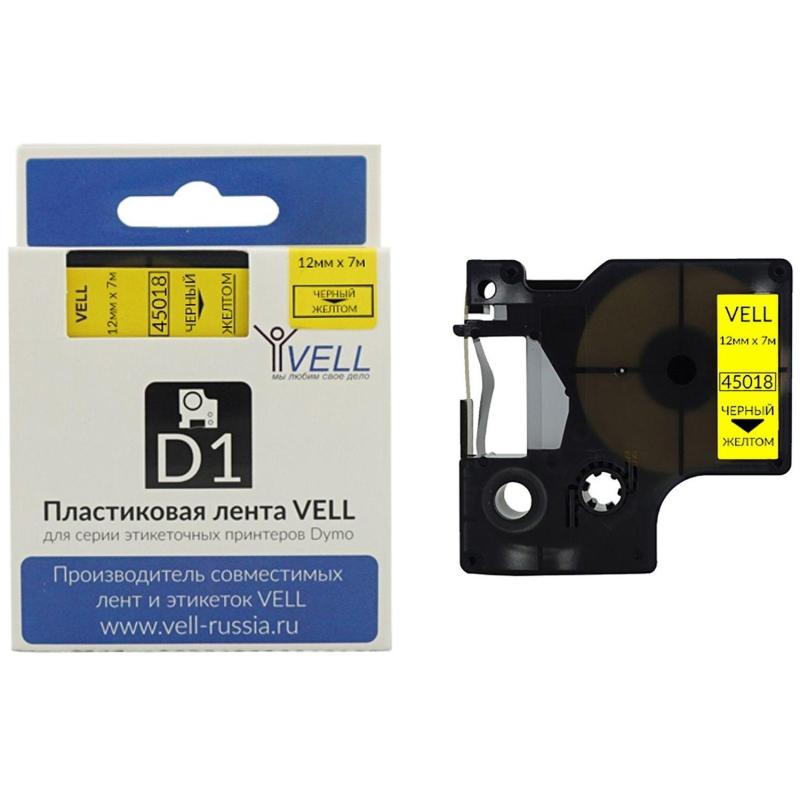 Картридж Vell VL-D-S0720580/45018 (12 мм, черн на желтом) для LM {vell45018 - фото 1