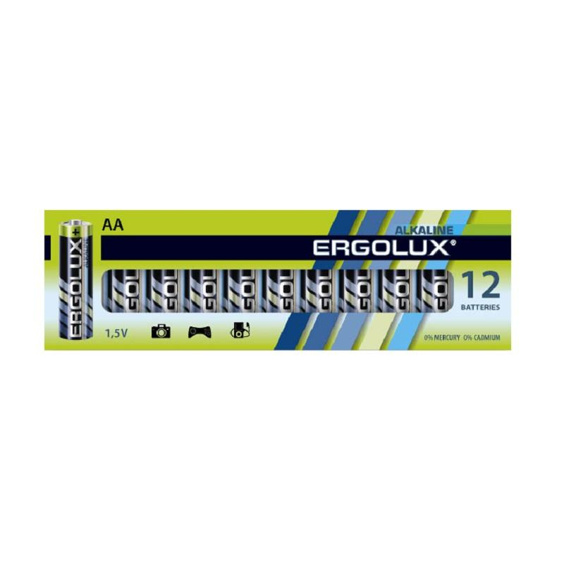 Батарейка Ergolux AA/LR 6 Alkaline BP-12 (LR 6 BP-12, 1.5В)(12 шт в уп.) - фото 1