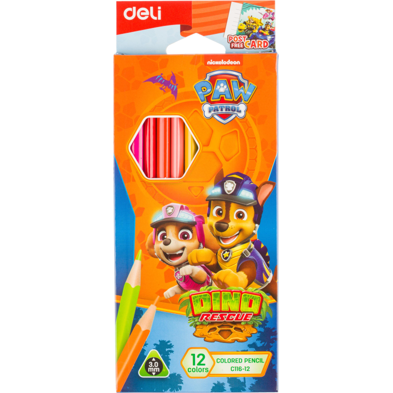 Карандаши цветные Deli Paw Patrol трехгран,заточен,12цв/наб,картон EC116-12 - фото 1