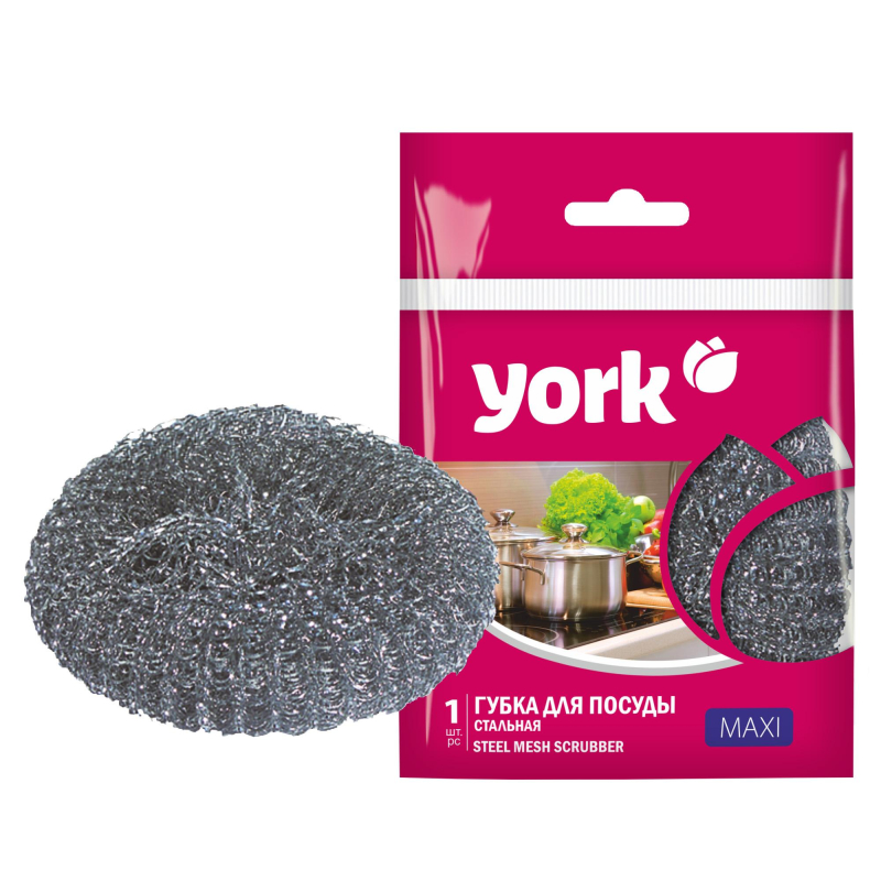 Губка-мочалка для мытья посуды YORK Макси стальная - фото 1