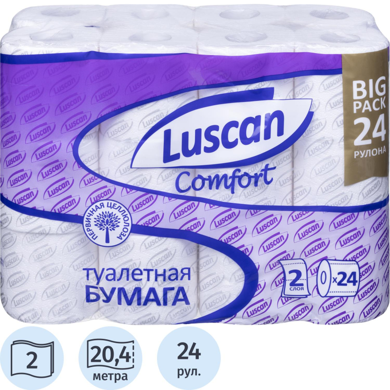 Бумага туалетная Luscan Comfort 2сл бел 100%цел втул 20,04м 167л 24шт/уп - фото 1