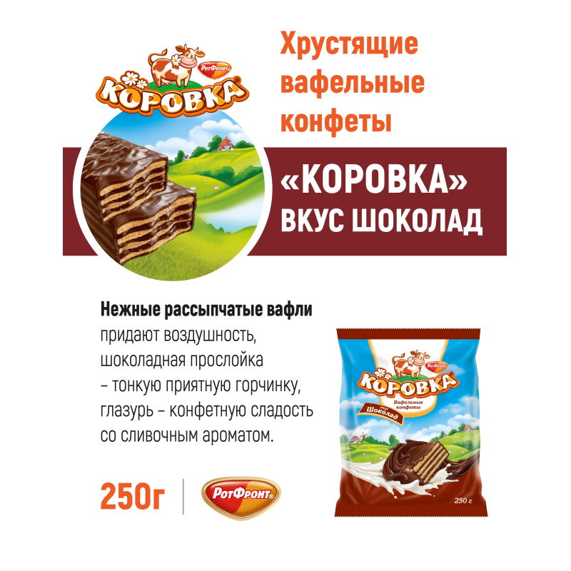Конфеты шоколадные Коровка вафельные вкус шоколад, 250г - фото 4