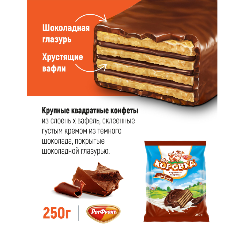 Конфеты шоколадные Коровка вафельные вкус шоколад, 250г - фото 5
