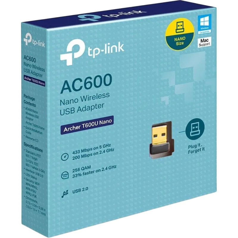 Сетевой адаптер WiFi TP-Link Archer T2U NANO AC600 USB 2.0 - фото 2