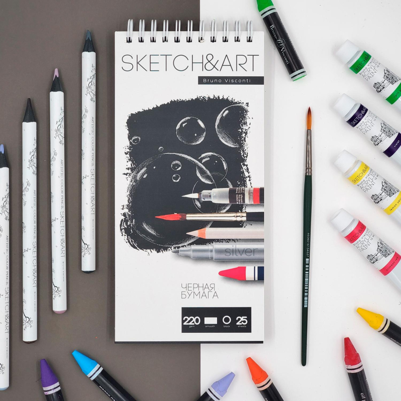 Скетчбук SKETCH&ART 105х220мм 25л ЧЕРНЫЙ 220г на гребне д/скетч1-25-562/03 - фото 4