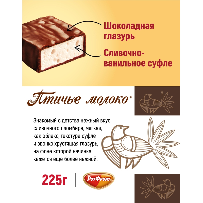 Конфеты шоколадные Рот Фронт Птичье молоко сливочно-ванильн., 225г - фото 5