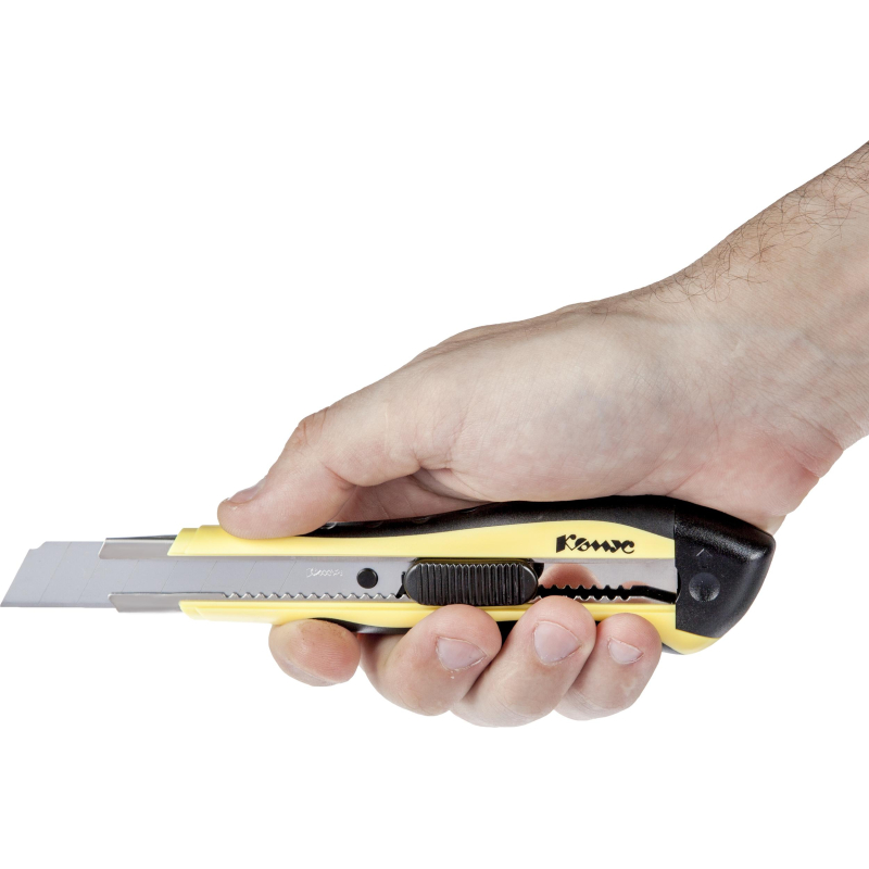 Нож канцелярский 18 мм КОМУС , с фиксатором, мет.направл.цв. в ассорт. - фото 10