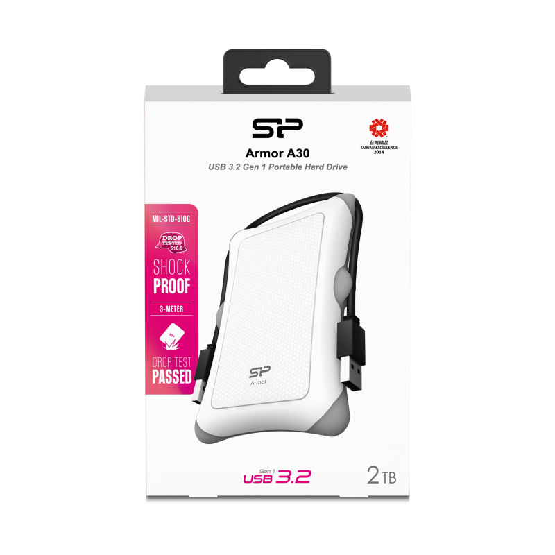 Портативный HDD Silicon Power Armor A30 2 TB USB 3.2, белый, резина - фото 4