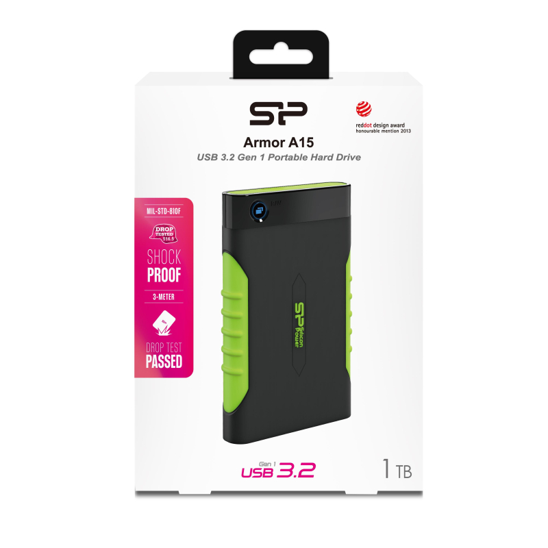 Портативный HDD Silicon Power Armor A15 1 TB USB 3.2, зеленый, резина - фото 3