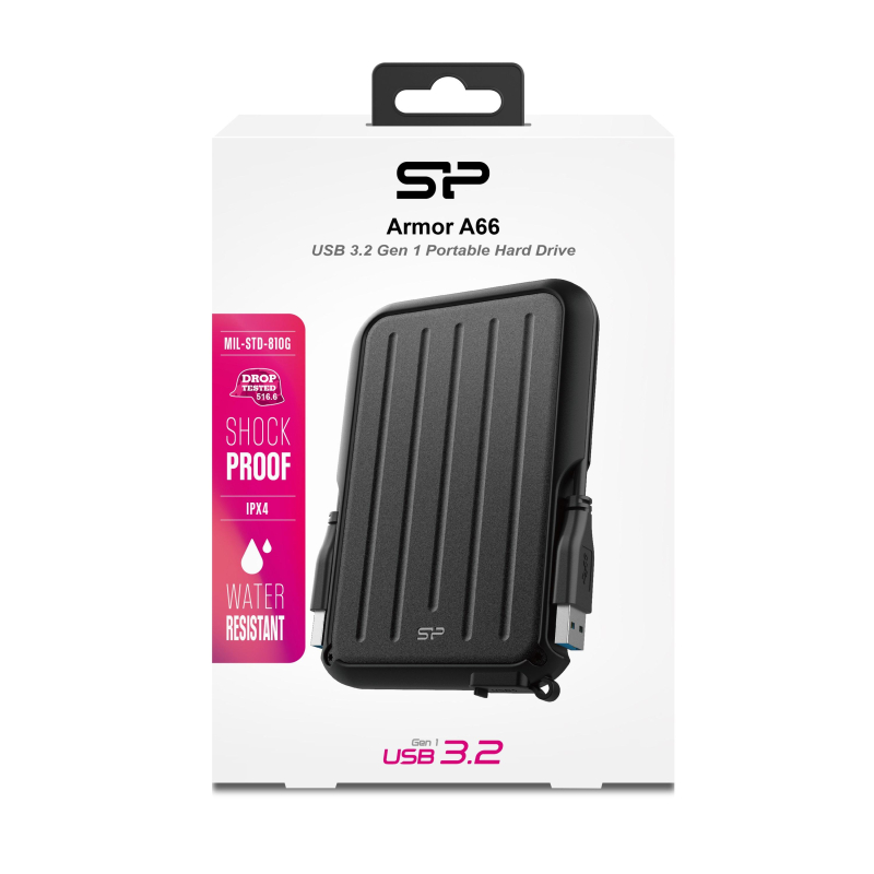 Портативный HDD Silicon Power Armor A66 1 TB USB 3.2, черный, резина - фото 2