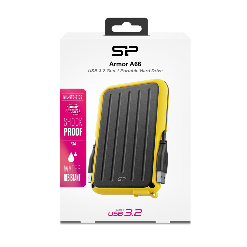 Портативный HDD Silicon Power Armor A66 4 TB USB 3.2, желтый, черный - фото 2