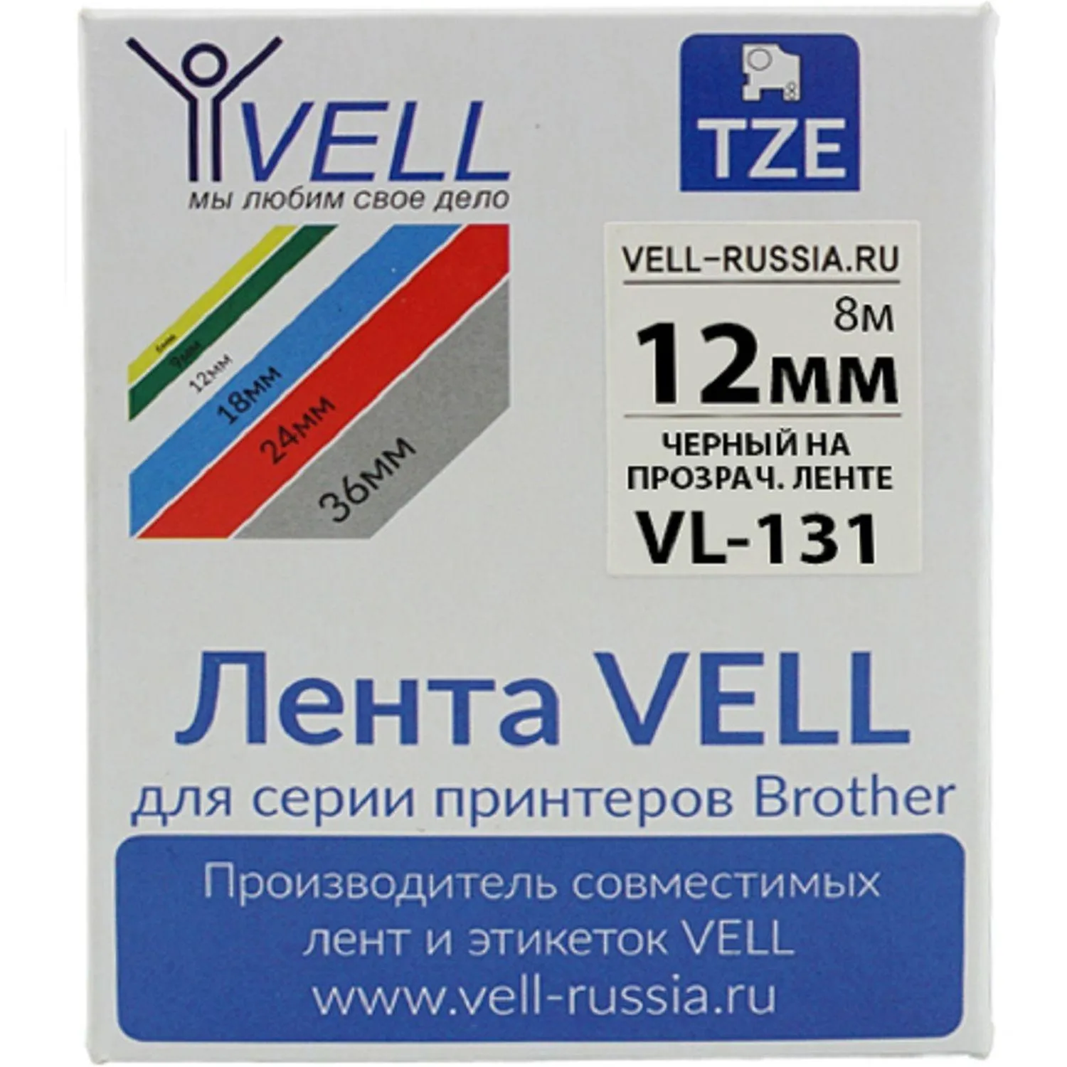 Картридж Vell VL-131 (Brother TZE-131, 12 мм, черный на прозрачном) для PT - фото 3