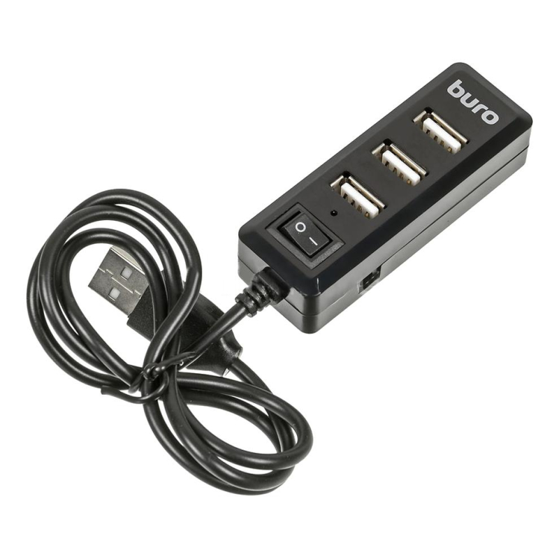 Разветвитель USB 2.0 Buro BU-HUB4-0.5L-U2.0 4порт. черный - фото 1