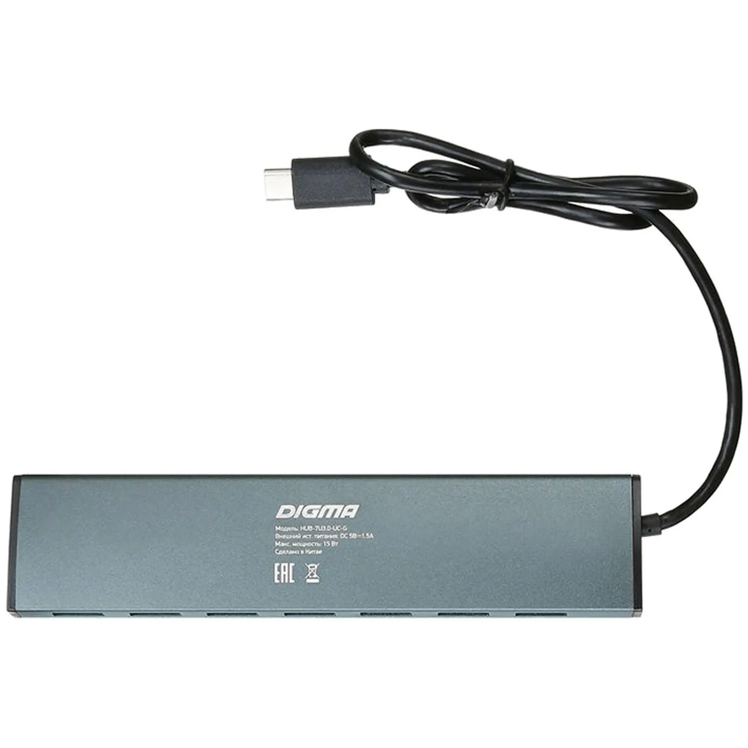 Разветвитель USB C Digma HUB-7U3.0-UC-G 7порт. серый - фото 4