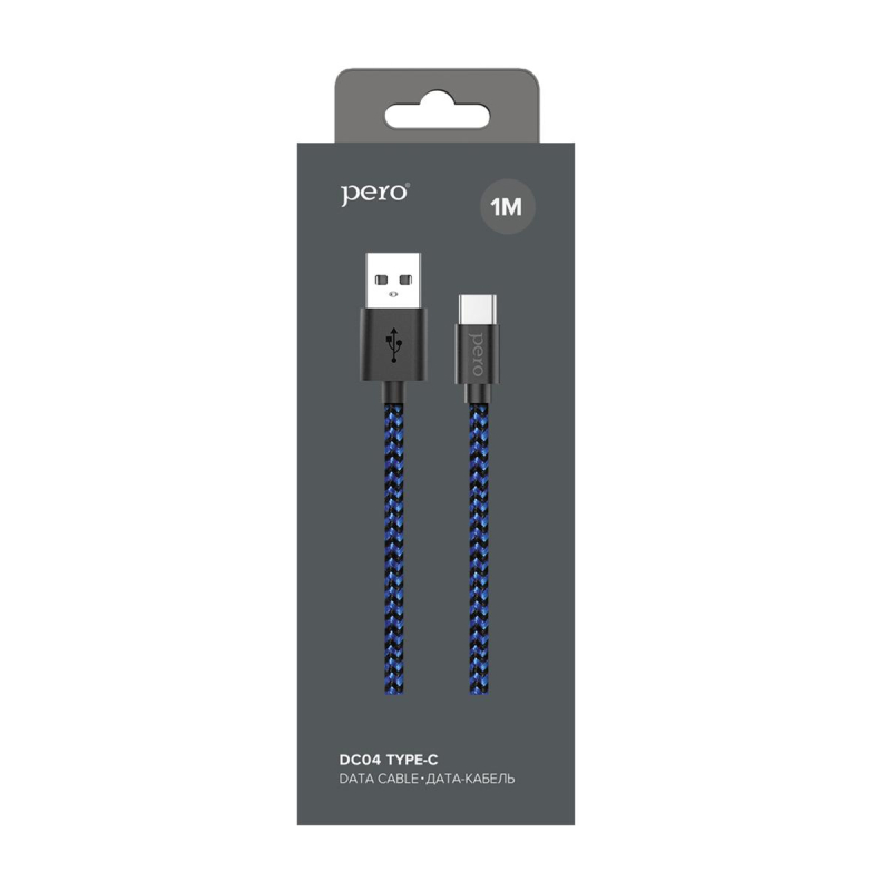 Кабель USB PERO DC-04 Type-C, 3А, 1м, Blue-black (Fast Charge) - фото 2
