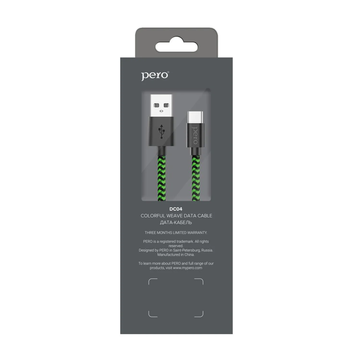 Кабель USB PERO DC-04 Type-C, 3А, 1м, Green-black (Fast Charge) - фото 3