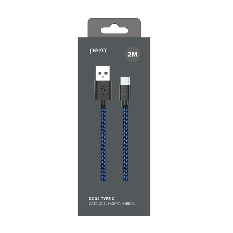 Кабель USB PERO DC-04 Type-C, 3А, 2м, Blue-black (Fast Charge) - фото 2