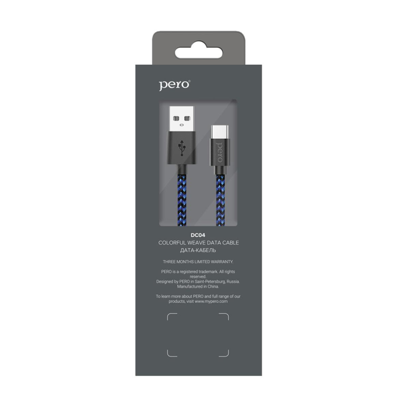 Кабель USB PERO DC-04 Type-C, 3А, 2м, Blue-black (Fast Charge) - фото 3