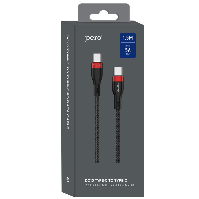 Кабель USB PERO DC-10 PD Type-C to Type-C, 5A, 100W, 1.5m, Black - фото 4