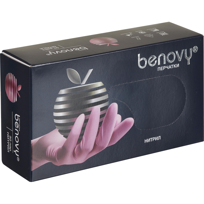 Перчатки нитрил, н/c, н/о, текстур, Benovy (M) 50п/уп, розовый - фото 5