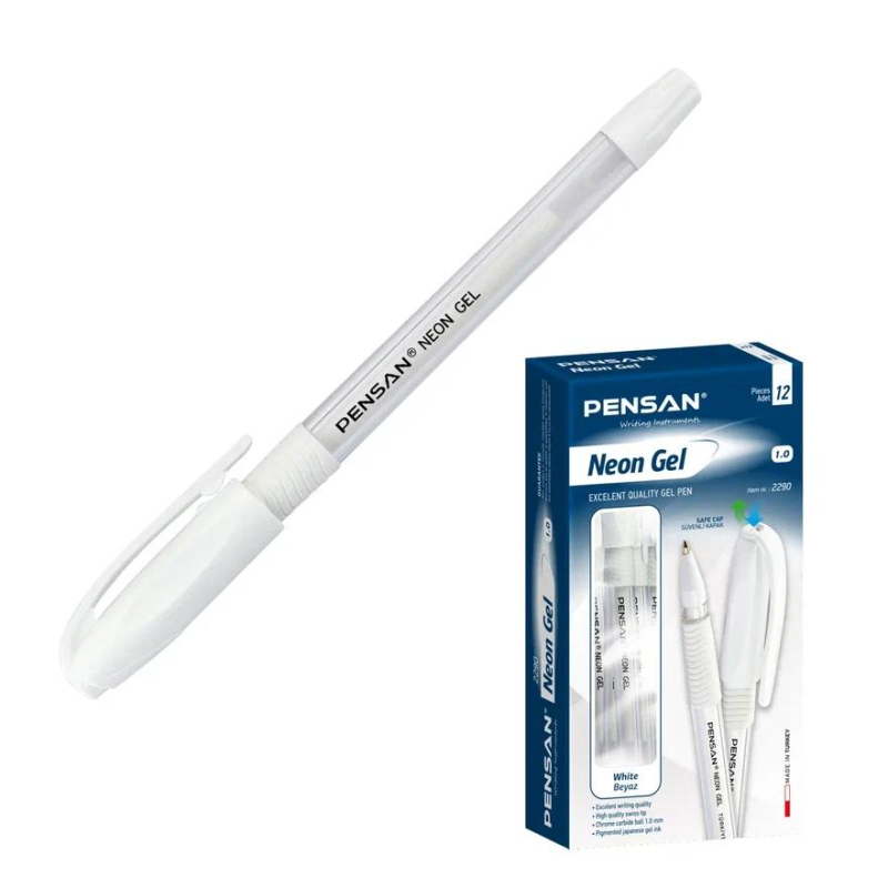 Ручка гелевая неавтомат. PENSAN NEON WHITE1,0мм,бел.черн,манж,2290/12 - фото 3