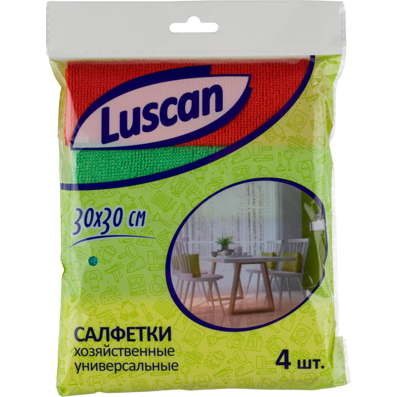 Салфетки хозяйственные Luscan из микрофибры универс 220г/м2 30х30см 4шт/уп - фото 1