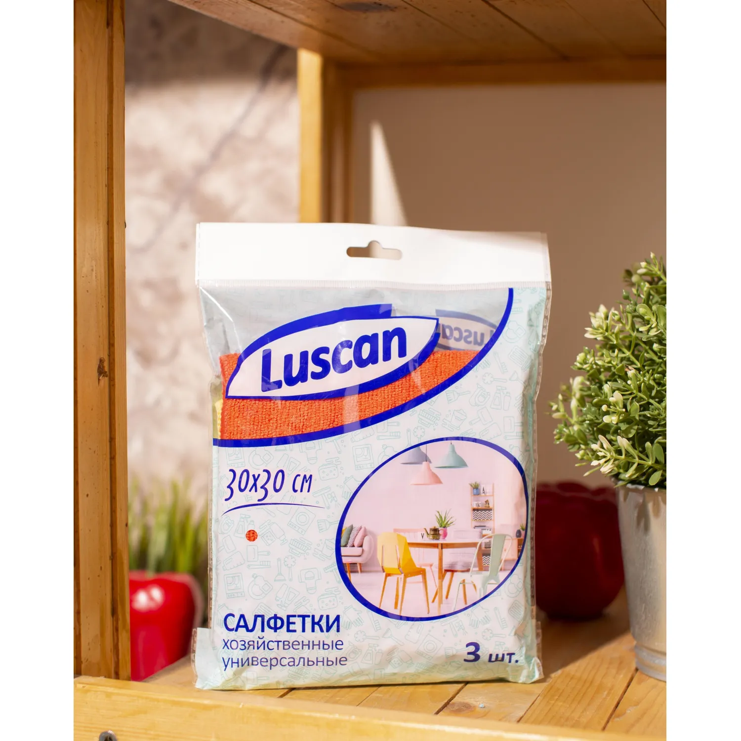 Салфетки хозяйственные Luscan из микрофибры универс 300г/м2 30х30см 3шт/уп - фото 4