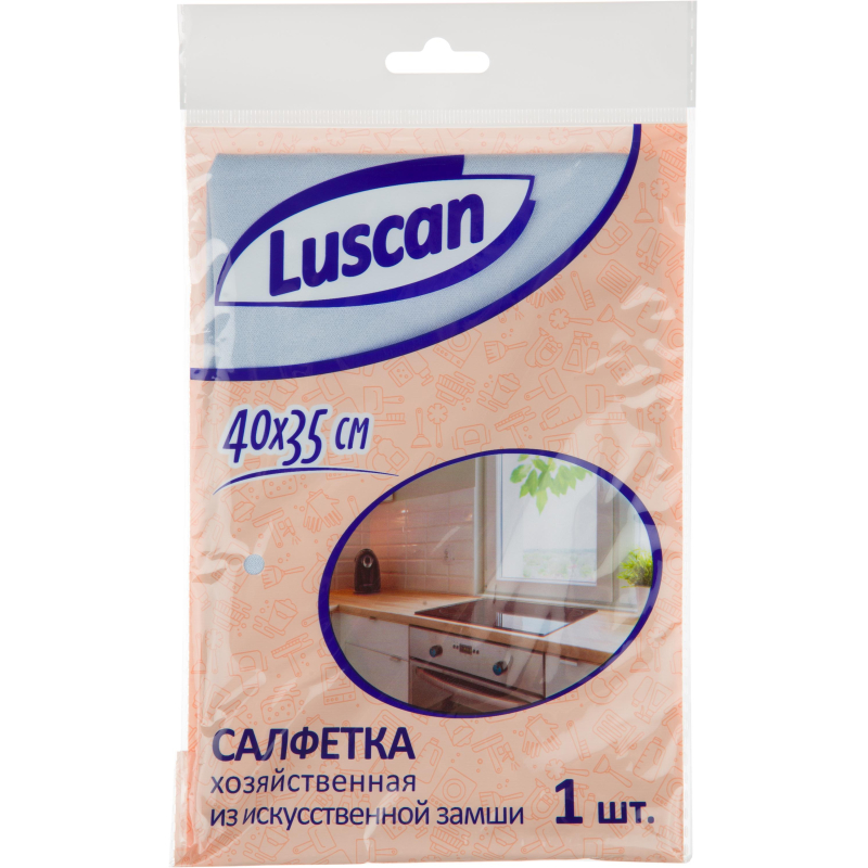 Салфетка хозяйственная Luscan искусст замша 250г/м2 40х35см - фото 1