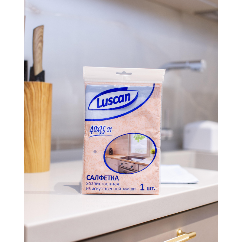 Салфетка хозяйственная Luscan искусст замша 250г/м2 40х35см - фото 4