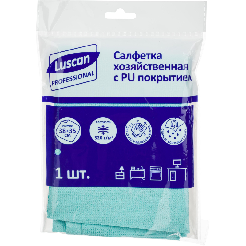 Салфетка хозяйственная Luscan Professional микрофиб PU покр 320г/м2 38х35см - фото 1