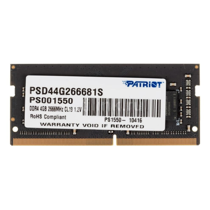 Модуль памяти Patriot DDR4 SO-DIMM 4Gb 2666МГц CL19 (PSD44G266681S) - фото 1