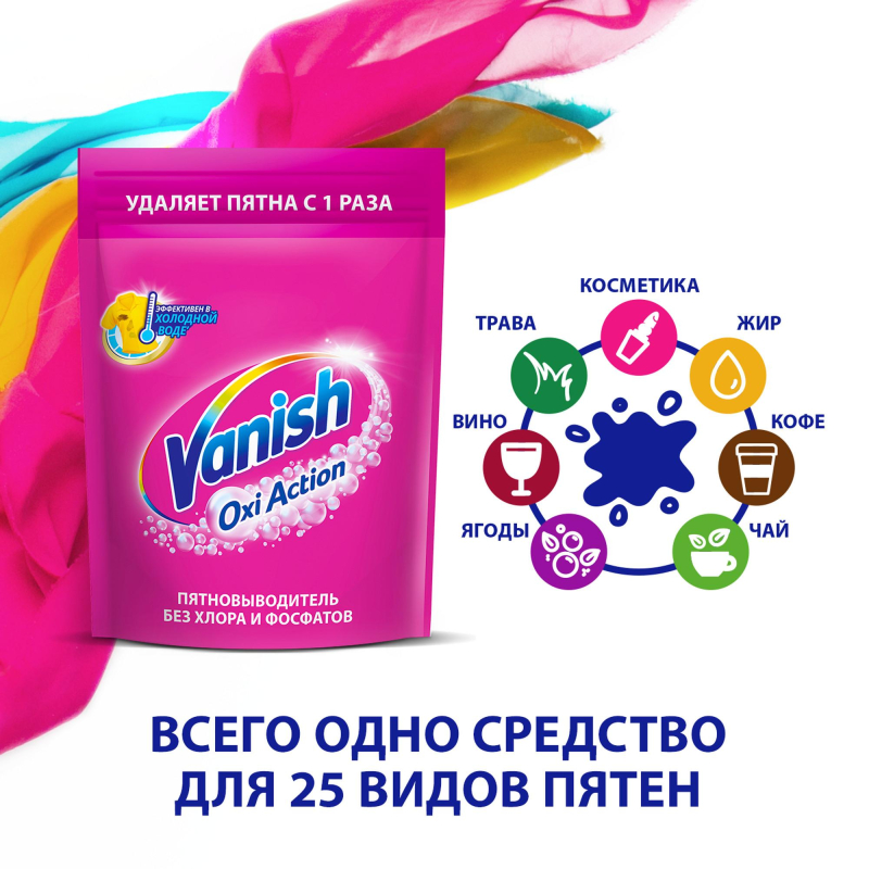 Пятновыводитель Vanish Oxi Action для цветных тканей порошок 1кг - фото 6