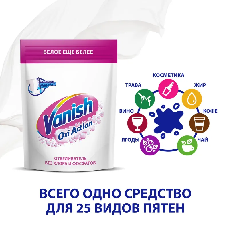 Отбеливатель Vanish Oxi Action Кристальная белизна д/бел тканей порошок 1кг - фото 6