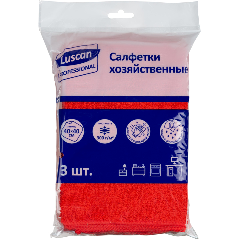 Салфетки хозяйственные Luscan Professional 300г/м2 40х40см 3шт/уп красные - фото 1