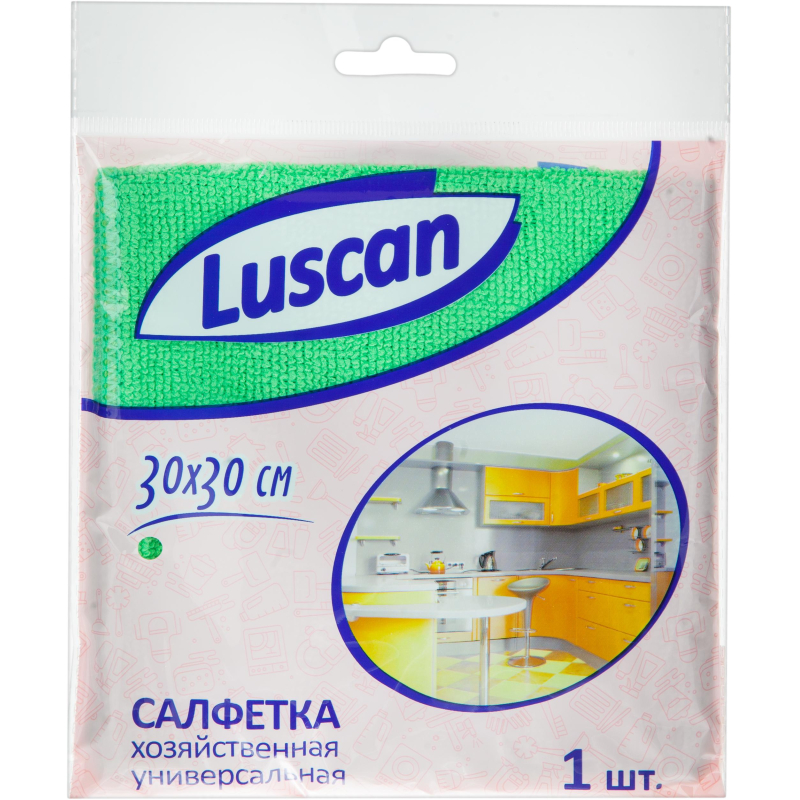 Салфетка хозяйственная Luscan из микрофибры универ 200г/м2 30х30см зеленая - фото 1