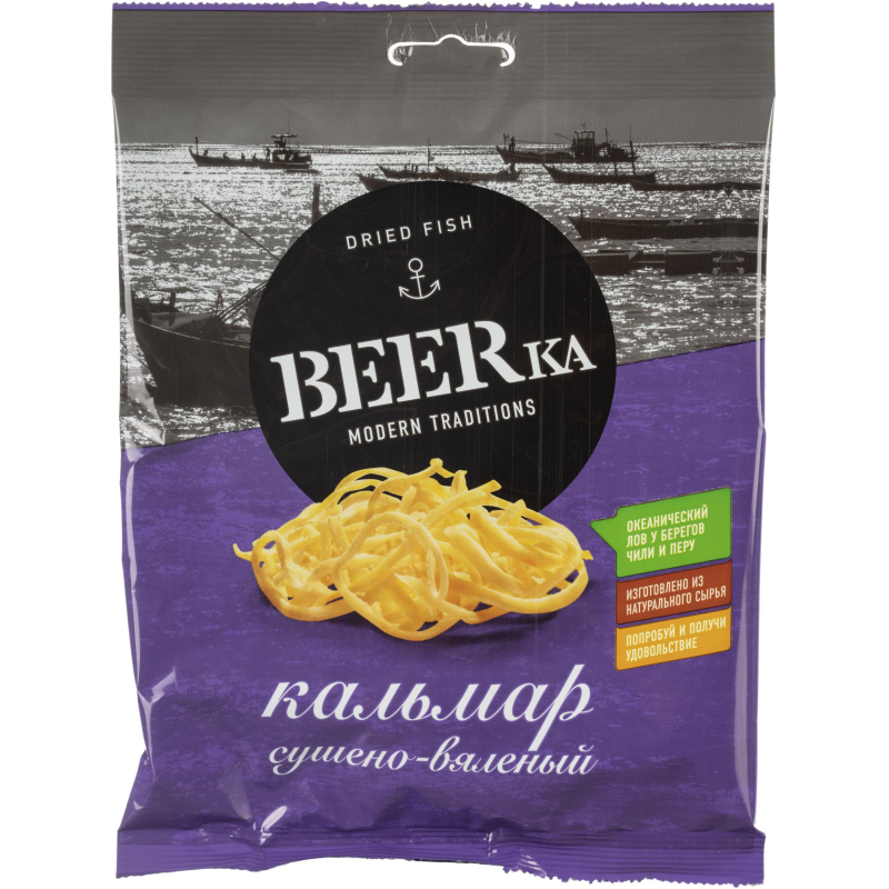 Рыбные снеки Перуанский кальмар BEERka филе соломка, 70г - фото 1