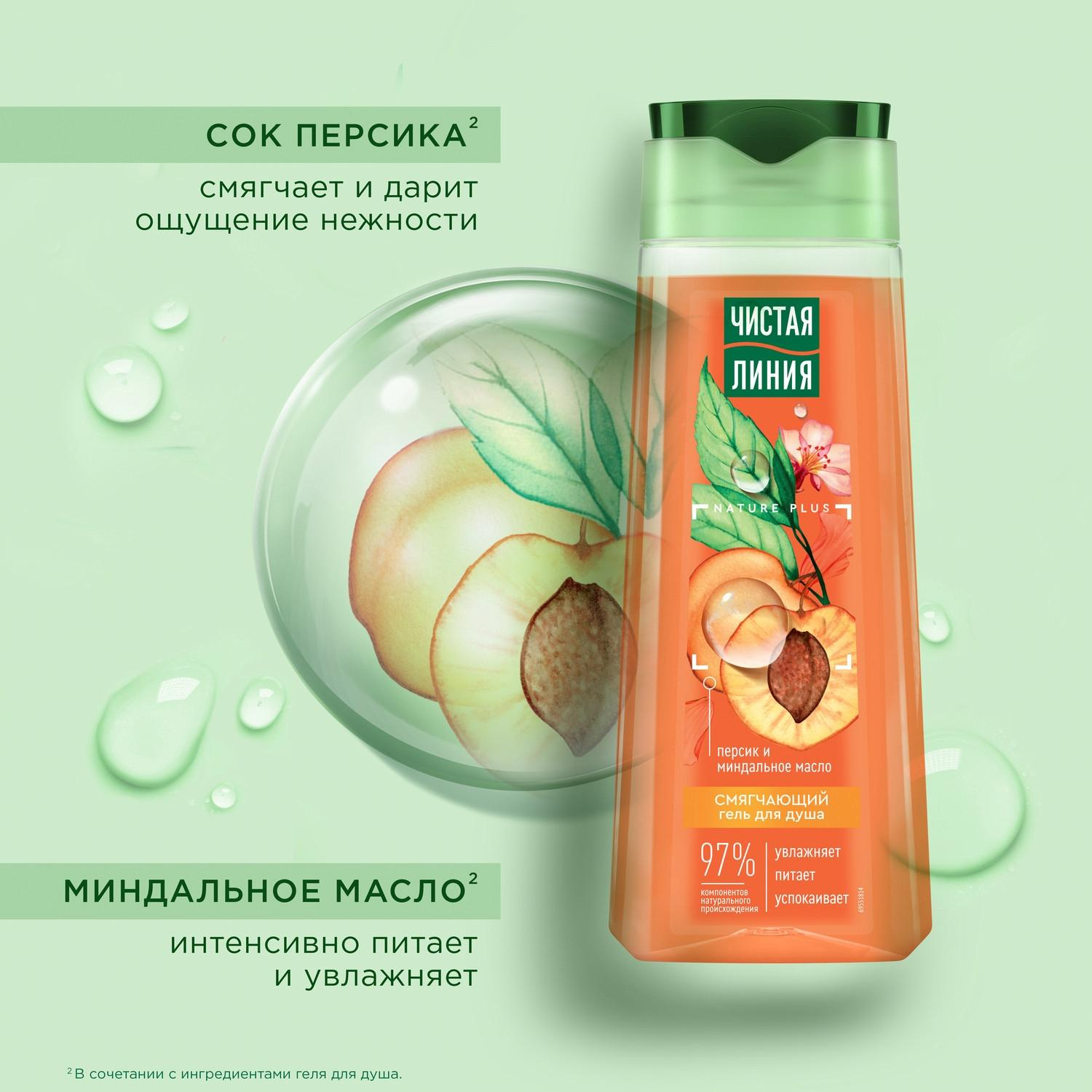 Гель для душа Чистая Линия Смягчающий, с персиком и маслом миндаля 250 мл - фото 3