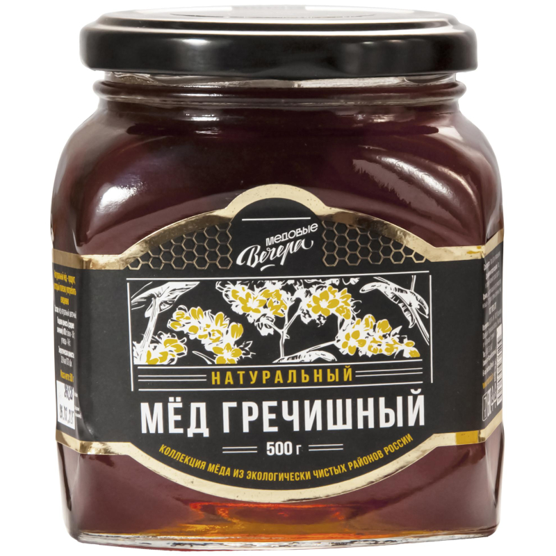 Мед Медовые Вечера Гречишный натуральный , стекло, 500г - фото 1