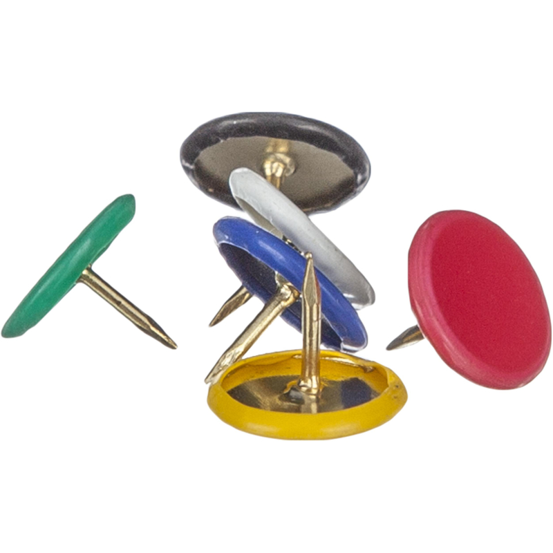 Кнопки канцелярские Комус металлич. шляпка 10 мм, цветные 50 шт.карт.уп - фото 2