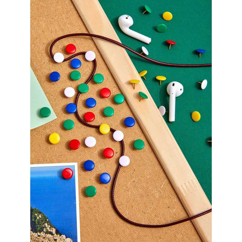 Кнопки канцелярские Комус металлич. шляпка 10 мм, цветные 50 шт.карт.уп - фото 6